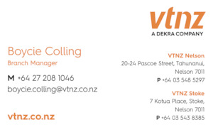 Vehicle Testing New Zealand: Boycie Colling 85 x 55mm