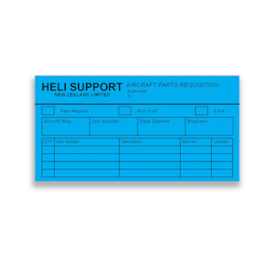 Heli Support NZ Requisition Cards (blue) x2000