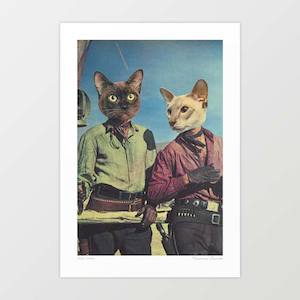 Animals: Cowboy Cats - Double Trouble' Art Print by Vertigo Artography