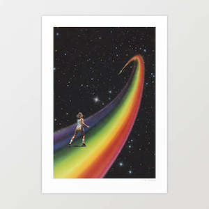Space: 'Retro Cosmic Rainbow Roller Skating' Art Print by Vertigo Artography