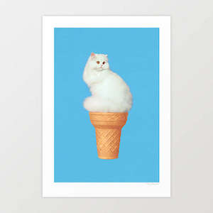 Food 1: 'Cat Ice Cream - Blue' Art Print by Vertigo Artography