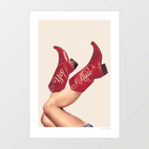 Allartprints: 'These Boots - Yeehaw Rustic Red & Neutral' Art Print by Vertigo Artography