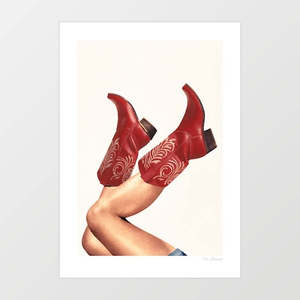Allartprints: 'These Boots - Rouge' Art Print by Vertigo Artography | Red Cowboy Boots Wall Art Western Chic Decor
