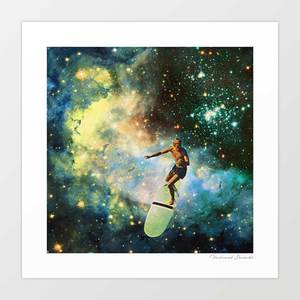 'Cosmic Surfer' Art Print by Vertigo Artography | Surreal Retro Space &hellip;