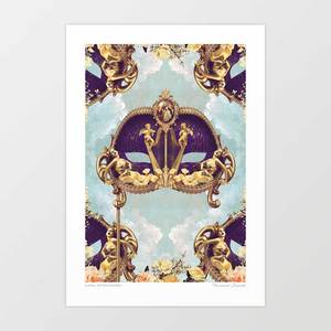 Mask: 'Floral Extravagance' Venetian Mask Art Print by Vertigo Artography | Baroque Royal Purple Gold Cherub Celestial Maximalist Wall Art