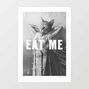 'Eat Me' Art Print by Vertigo Artography | Surreal Vintage Cat Pin-Up &hellip;