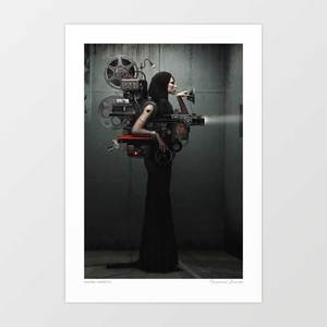Music: 'Madame Cinematic' Art Print by Vertigo Artography | Surreal Steampunk Cinema Film Reel Dark Fashion Noir Editorial Wall Art