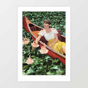 New Zealand: 'Fingers for Lily' Art Print by Vertigo Artography | Surreal Vintage Romantic Botanical Canoe Water Lily Lotus Flower Funny Wall Art