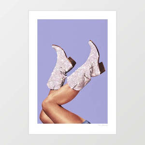 Allartprints: These Boots – Glitter Very Peri Art Print by Vertigo Artography | Glitter Cowgirl Boots Wall Art | Periwinkle Western Poster | Disco Cowgirl Print | Pantone Very Peri Decor