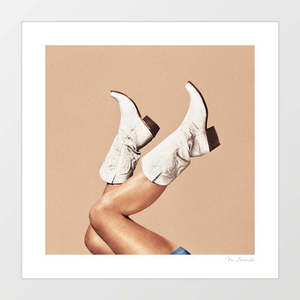 Allartprints: These Boots – Nude Art Print by Vertigo Artography | Cowgirl Wall Art | White Western Boots Poster | Cowgirl Boots Print