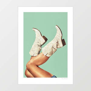 Allartprints: These Boots – Glitter Green Art Print by Vertigo Artography | Cowgirl Wall Art | Western Boots Poster