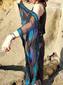 Frontpage: Simply addition of luxury, versatile scarf, Silk and wool painted shawl perfect for everyday or evening dress.