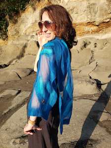 Beautiful blue scarf with vibrant orange accents - One of a Kind, stylish access&hellip;