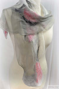 Scarves: Gray silk shawl pink merino wool shades 4548