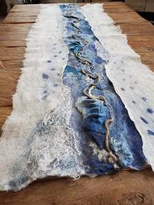 Home Decor: Coastal table runner or wall art high quality hand made, silk & merino wool, beach lifestyle decor.
