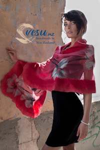 Shawls: Luxury Silk & Merino Wool Shawl – Artistic Wrap with Pink Accents, Evening Outfit, Wedding Guest Stole, Unique Handmade Gift