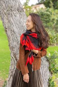 Shawls: Red hangling flower, nuno felting shawl merino wool and silk.