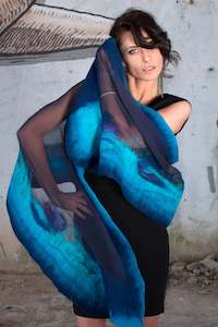 Ocean blue Felted Wrap, Nuno Felted Shawl, Nuno Scarf, Wedding/Bridal Accessorie&hellip;
