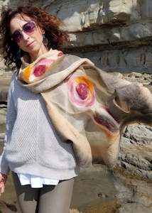 Large khaki, beige shawl | Nuno felted clothes | Unique design for dresses party&hellip;