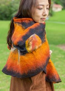 Autumn Fall colors, unique silk and wool scarf, nunofelting shawl, lhandmade wor&hellip;