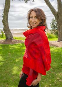 Red flowers shawl, scarf, cape, bolero, nuno felted on natural silk with merino &hellip;