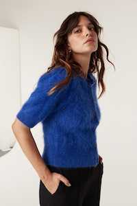 Cable: Brushed Pure Cashmere Cardigan - Sapphire