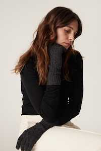 Cable: Merino Gloves - Charcoal