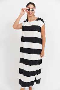 Preorders Haven: Jardin Stripe Tshirt Dress - Black