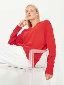 Sweaters: Carnival V Neck Sweater Scarlet