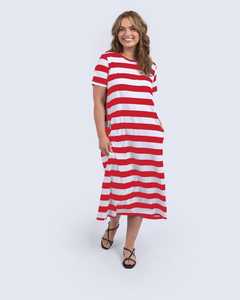 Dresses: Adira Dress Stripe Poppy/White