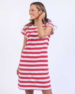 Signature Stripe Tee Dress Cayenne/White