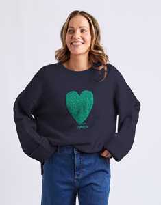 Sweaters: Intersia Heart Knit Navy