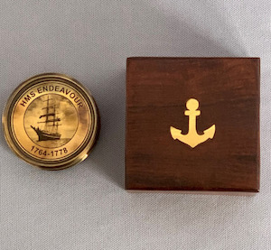 Products: HMS Endeavour Brass Replica Compass in a Wooden Box