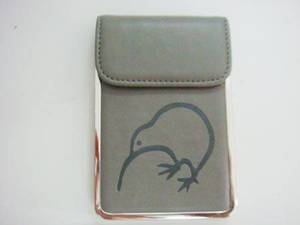 Products: Card Holder Metal Grey Leatherette Embossed Kiwi