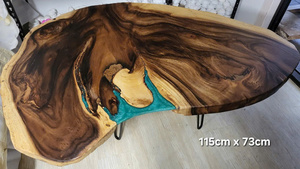 Products: Blue Green Epoxy Resin Coffee Table. Natural Edges. L115cm x W73cm x H45cm - Vietnz Trading