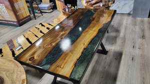 Products: Green Tree Bark Resin Kauri Timber Table. L157cm x W73cm x H75cm - Vietnz Trading