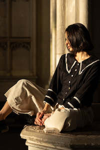 Glassware: Meg by Design Black with Cream Trim Wednesday Shirt - Cotton & Lace Small