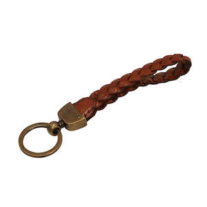 Plated Leather Keyring - Tan with Brass