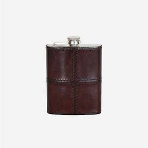 Leather Hip Flask in Dark Brown with Nickle Details