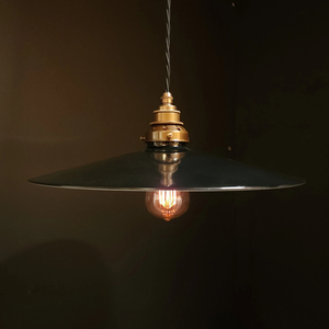 Black Flat Porcelain Enamel Pendant- Old Brass