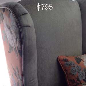 Stunning Sanderson Wingback Chair: velvet & floral linen