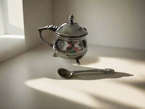 Sterling Silver Deakin & Francis Mustard Pot c1922 + Sterling Spoon