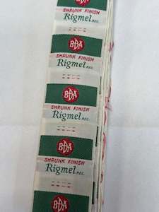 Vintage New Zealand Clothing Label BDA Shrunk Finish Rigmel - Sold By The Metre
