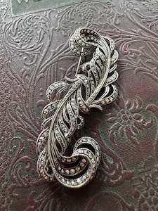 Vintage Sterling Silver Marcasite Brooch Feathers