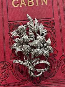 Vintage Sterling Silver Marcasite Large Floral Spray Hallmarked