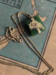 Yellow Gold: Antique 9ct & Pounamu Book Pendant - Heritage Jewellery