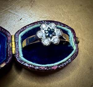 Yellow Gold: Vintage 9ct Gold Sapphire & Diamond Ring