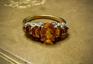Yellow Gold: 9ct Gold Citrine & Diamond Ring