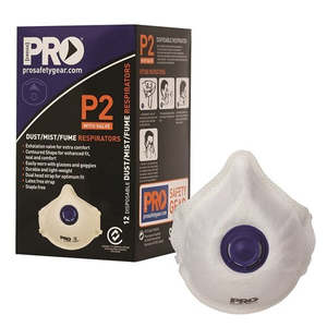 Respiratory Gear: P2 DUST MASKS WITH VALVE (BOX 12) = Protects Against 94% Toxic Dust Particles, Valve for Easy Breathing and less Heat Build Up