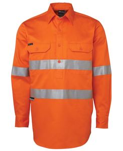 Work Shirts: RHINO HI VIS WORK SHIRT - Cotton, | Heavyweight | Close Front | Reflective Tape|